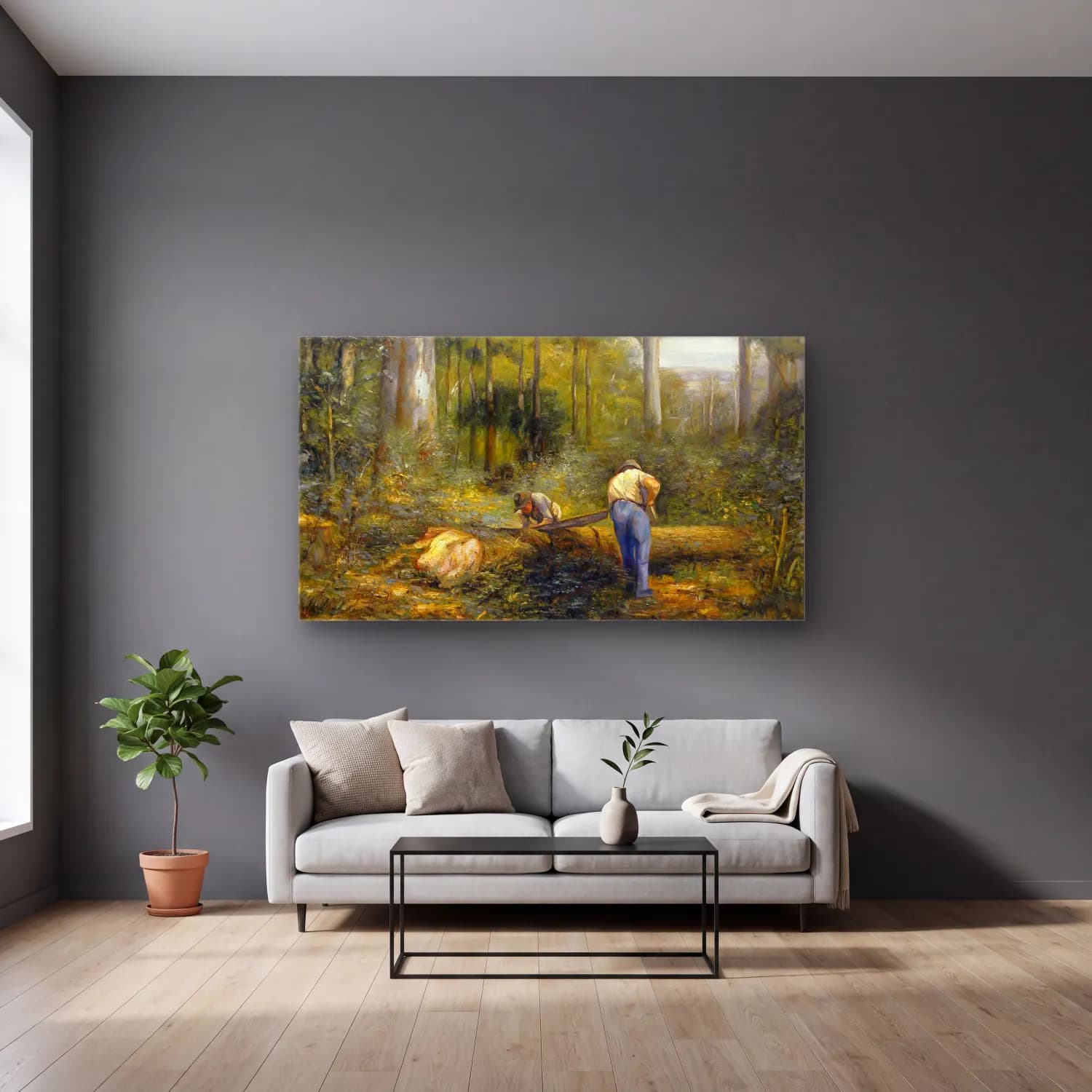 Frederick Mccubbin – Bush Sawyers cam tablo — gri duvarlı salonda