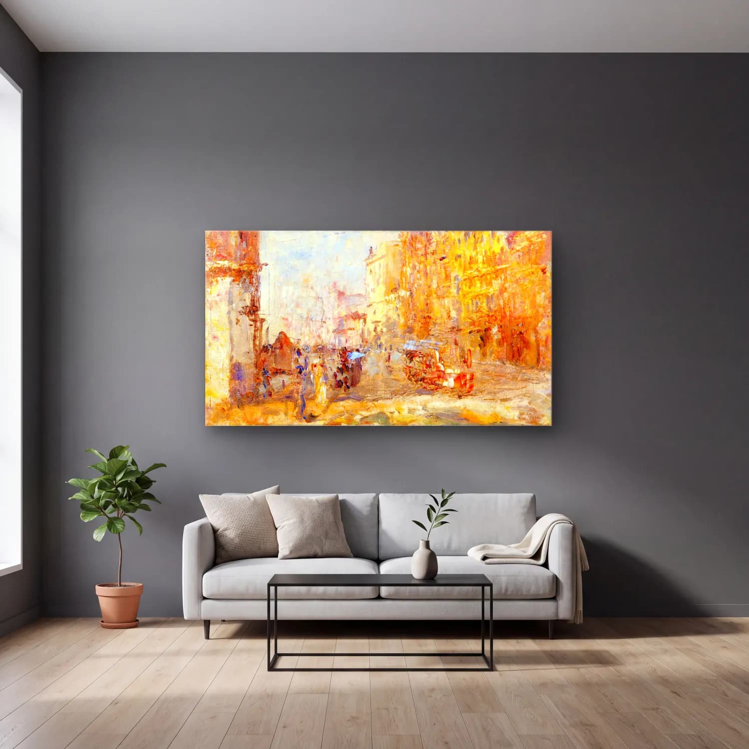 Frederick Mccubbin – Collins Street cam tablo — gri duvarlı salonda