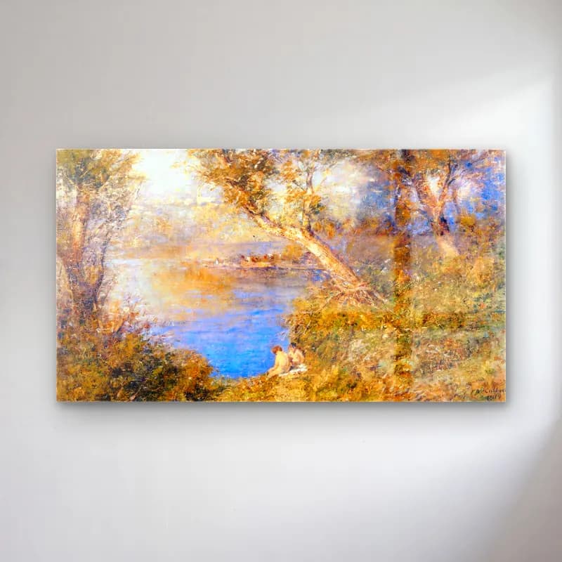 Frederick Mccubbin – Golden Sunlight cam tablo — Frederick Mccubbin – Golden Sunlight — empresyonist kırda nehir