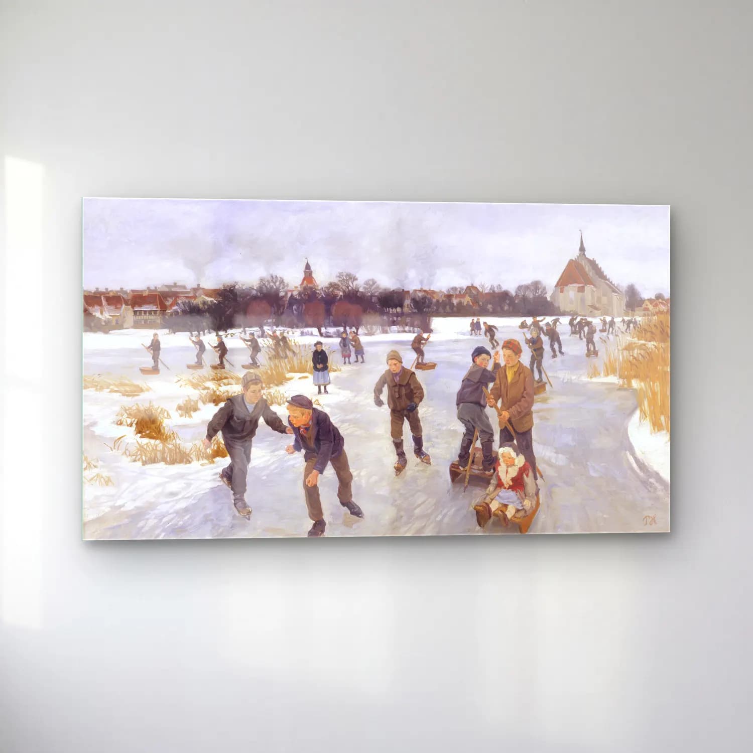 Peter Hansen – Children skating outside Fåborg cam tablo — sol açıdan görünüm
