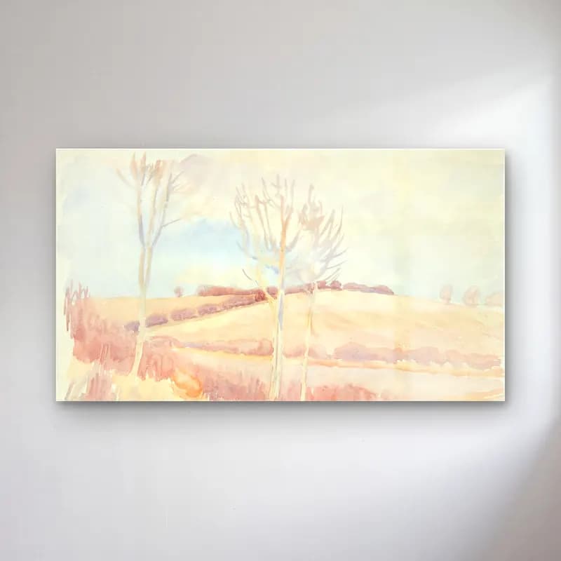 Peter Hansen – Funen landscape cam tablo — Peter Hansen – Funen landscape — suluboya yalnız ağaç