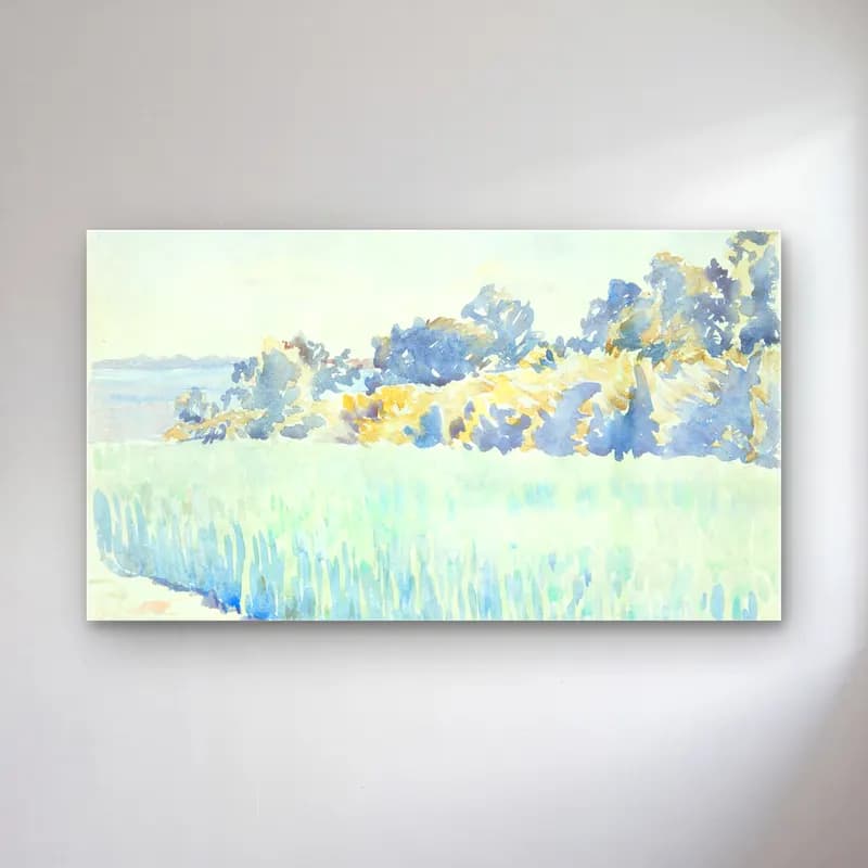Peter Hansen – Funen landscape – Mavi Tonlar cam tablo — Peter Hansen – Funen landscape – Mavi Tonlar — suluboya buğday tarlası