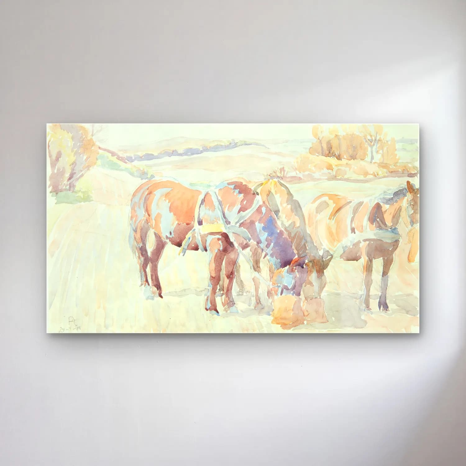 Peter Hansen – Horses in the field cam tablo — Peter Hansen – Horses in the field — suluboya at