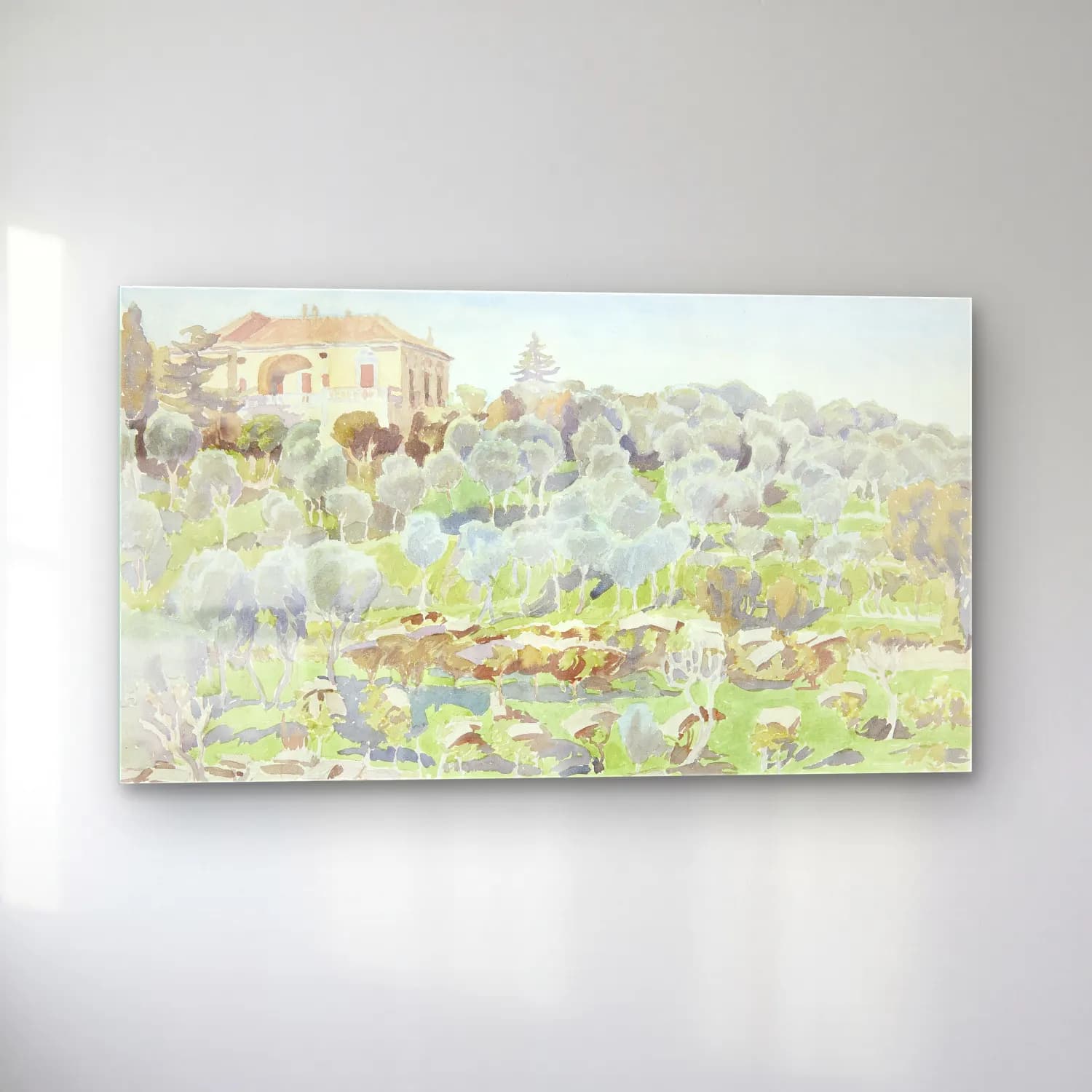 Peter Hansen – Mountainside with olive trees and a villa cam tablo — sol açıdan görünüm