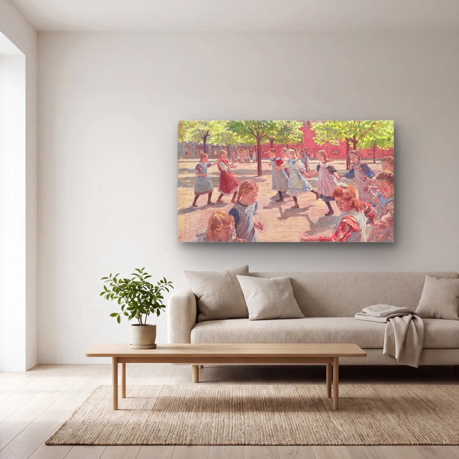 Peter Hansen – Playing Children, Meadow Square cam tablo — açık renk salonda