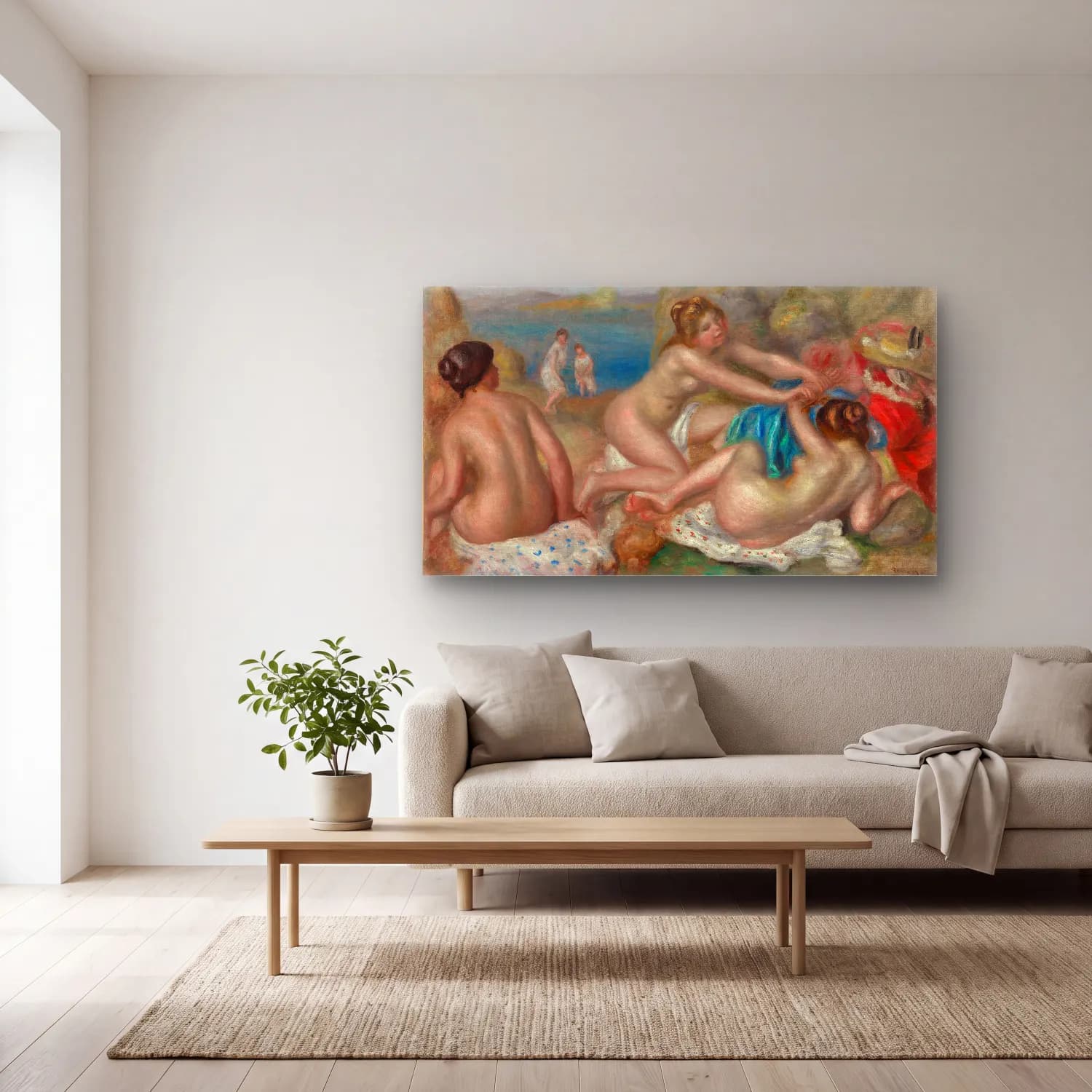 Pierre-Auguste Renoir – Bathers Playing with a Crab cam tablo — açık renk salonda