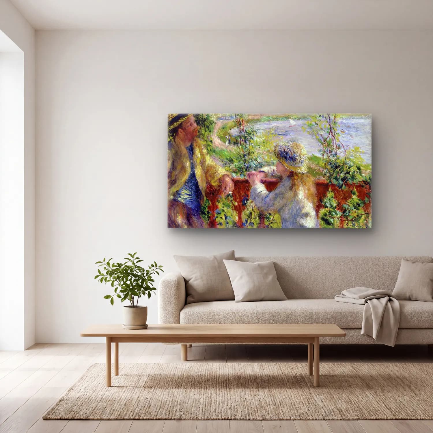 Pierre-Auguste Renoir – By the Water cam tablo — açık renk salonda