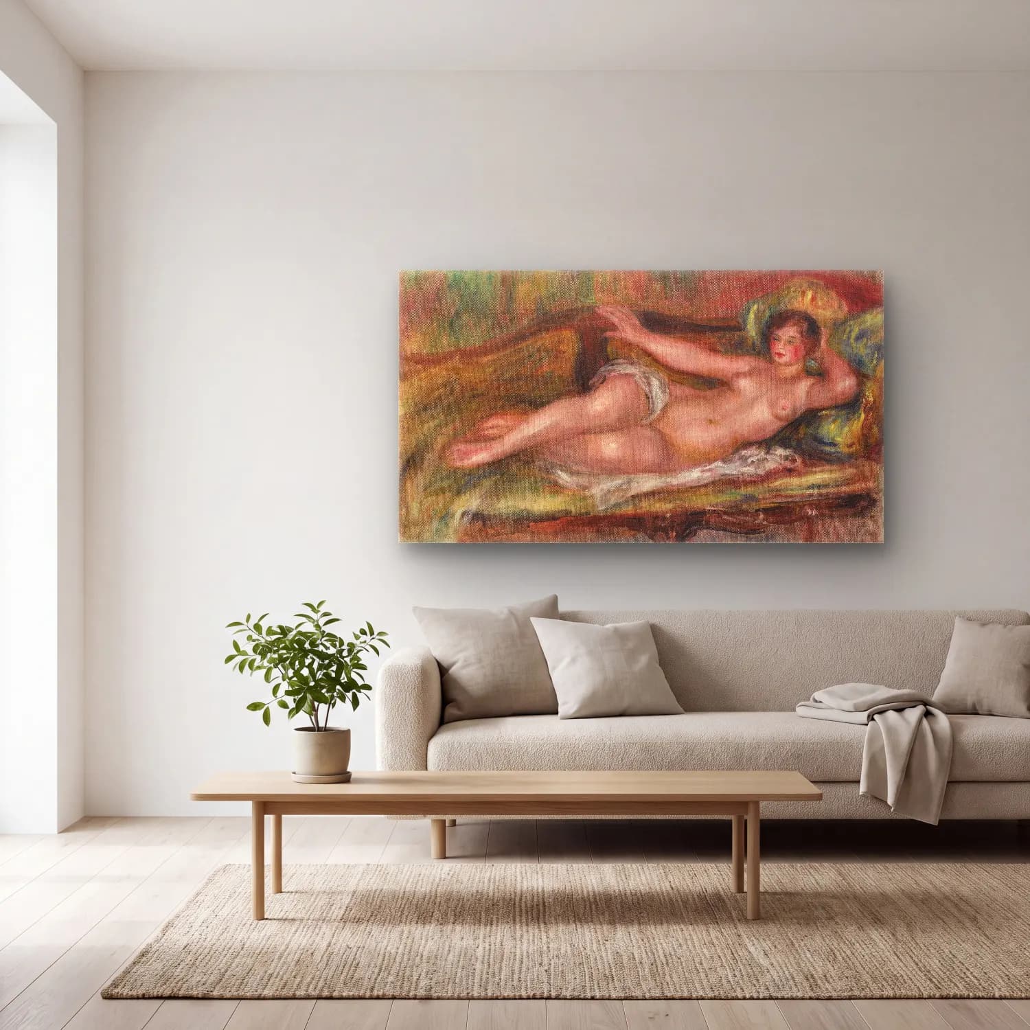 Pierre-Auguste Renoir – FEMME ALLONGÉE cam tablo — açık renk salonda