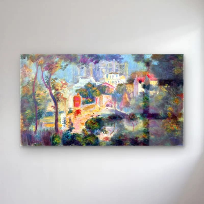 Pierre-Auguste Renoir – Landscape with a view of the Sacred Heart cam tablo — Pierre-Auguste Renoir – Landscape with a view of the Sacred Heart — empresyonist köy sokağı