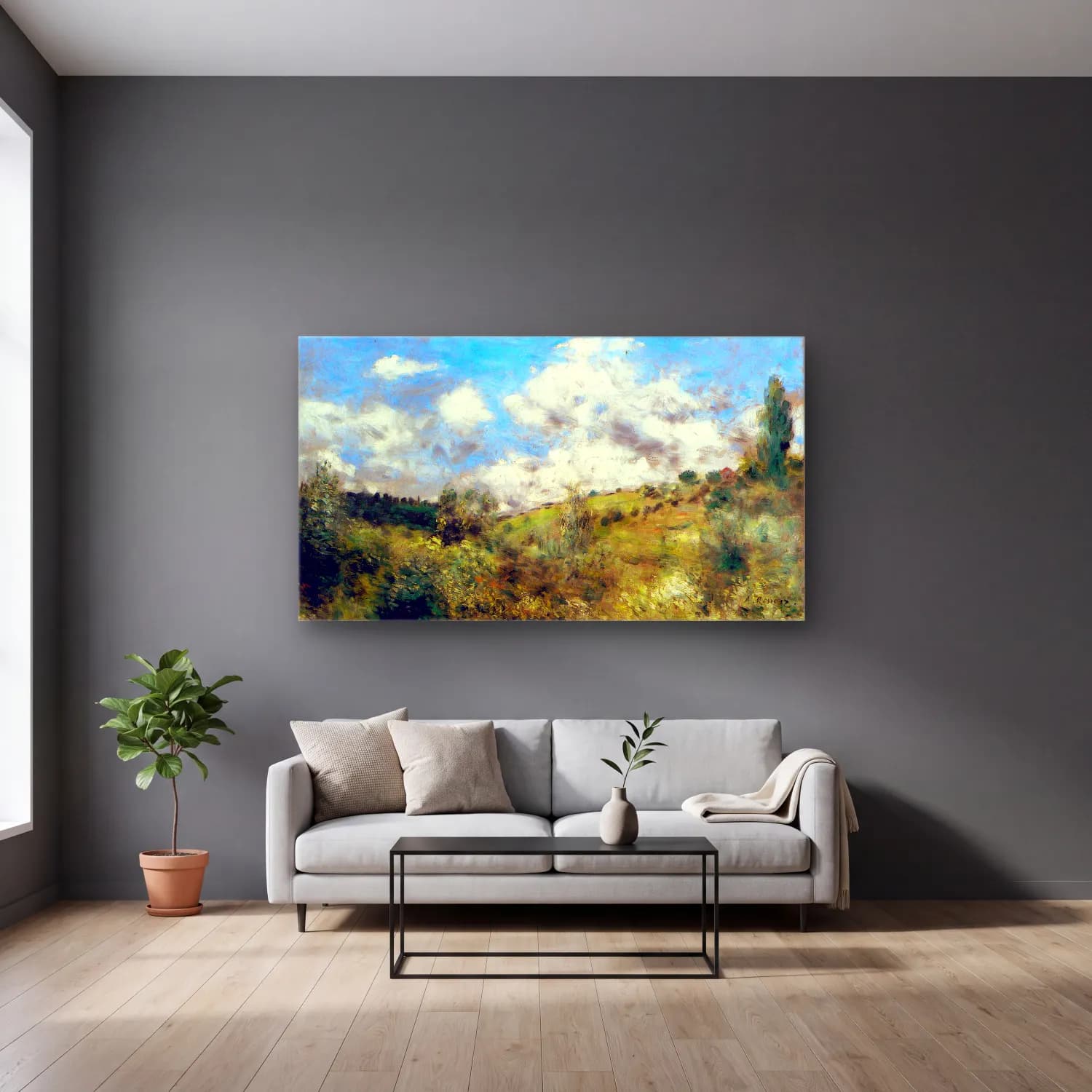 Pierre-Auguste Renoir – Landscape cam tablo — gri duvarlı salonda