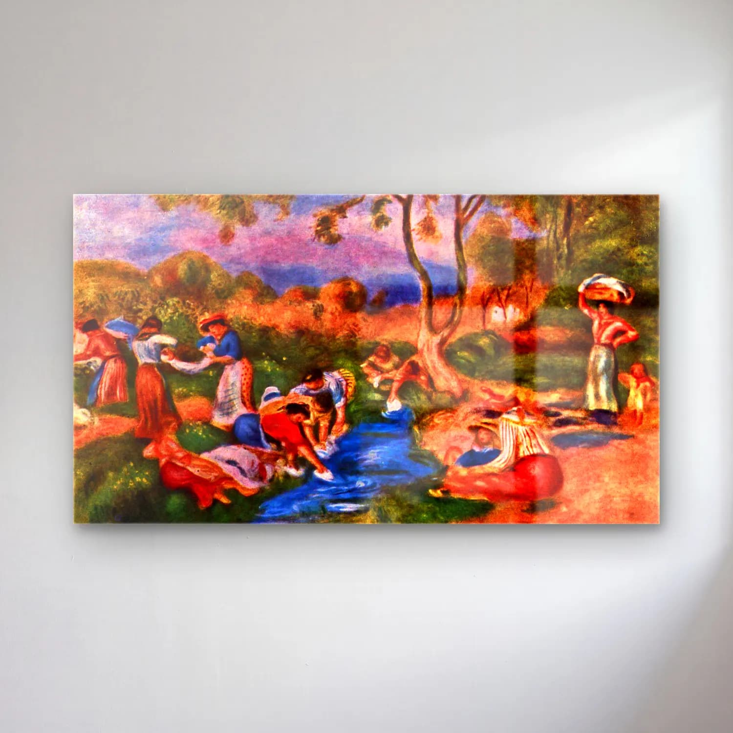 Pierre-Auguste Renoir – Laundresses cam tablo — Pierre-Auguste Renoir – Laundresses — empresyonist kırda nehir