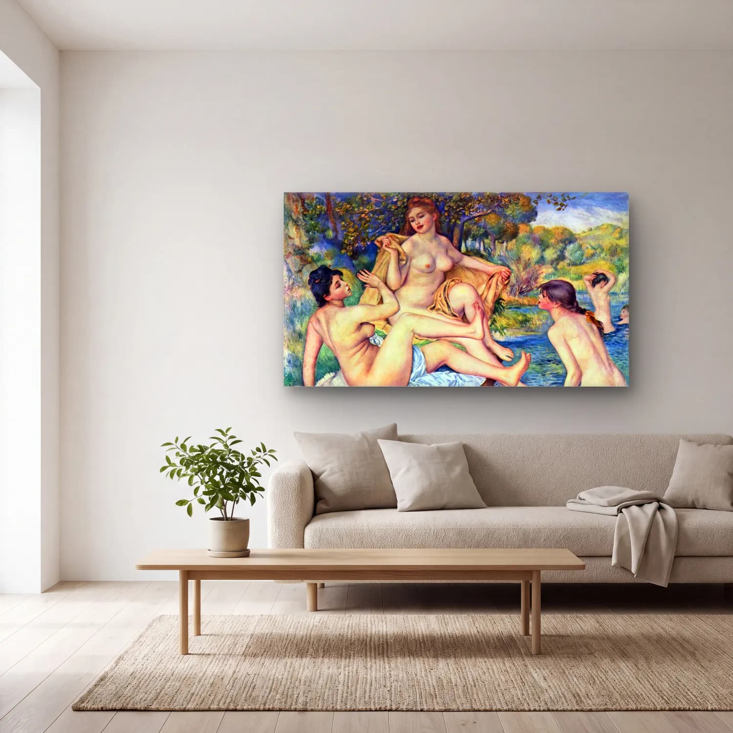 Pierre-Auguste Renoir – The Large Bathers cam tablo — açık renk salonda