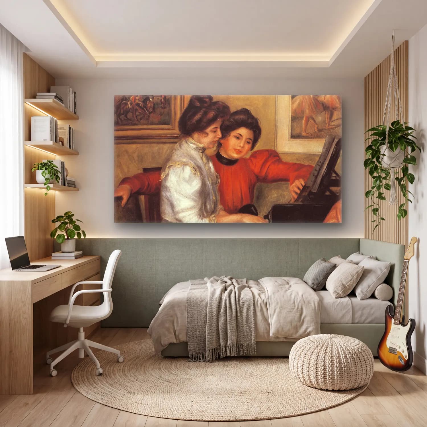 Pierre-Auguste Renoir – Yvonne and Christine Lerolle at the piano cam tablo — genç odasında