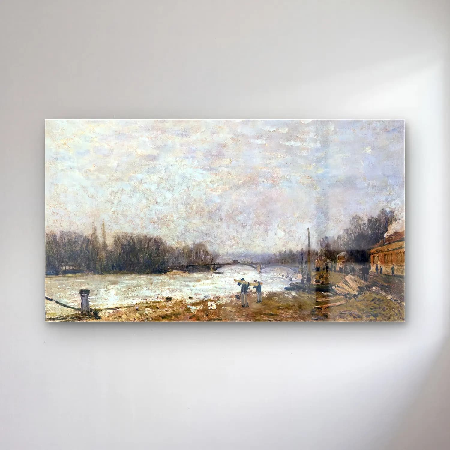 Alfred Sisley – After the Debacle, the Seine at Pont de Suresnes cam tablo — Alfred Sisley – After the Debacle, the Seine at Pont de Suresnes — empresyonist kırda nehir