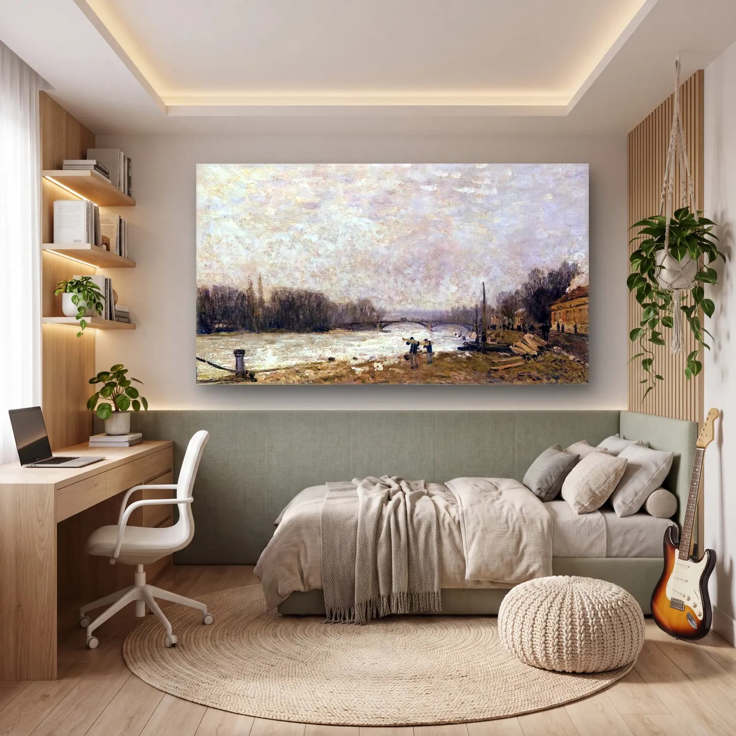 Alfred Sisley – After the Debacle, the Seine at Pont de Suresnes cam tablo — genç odasında