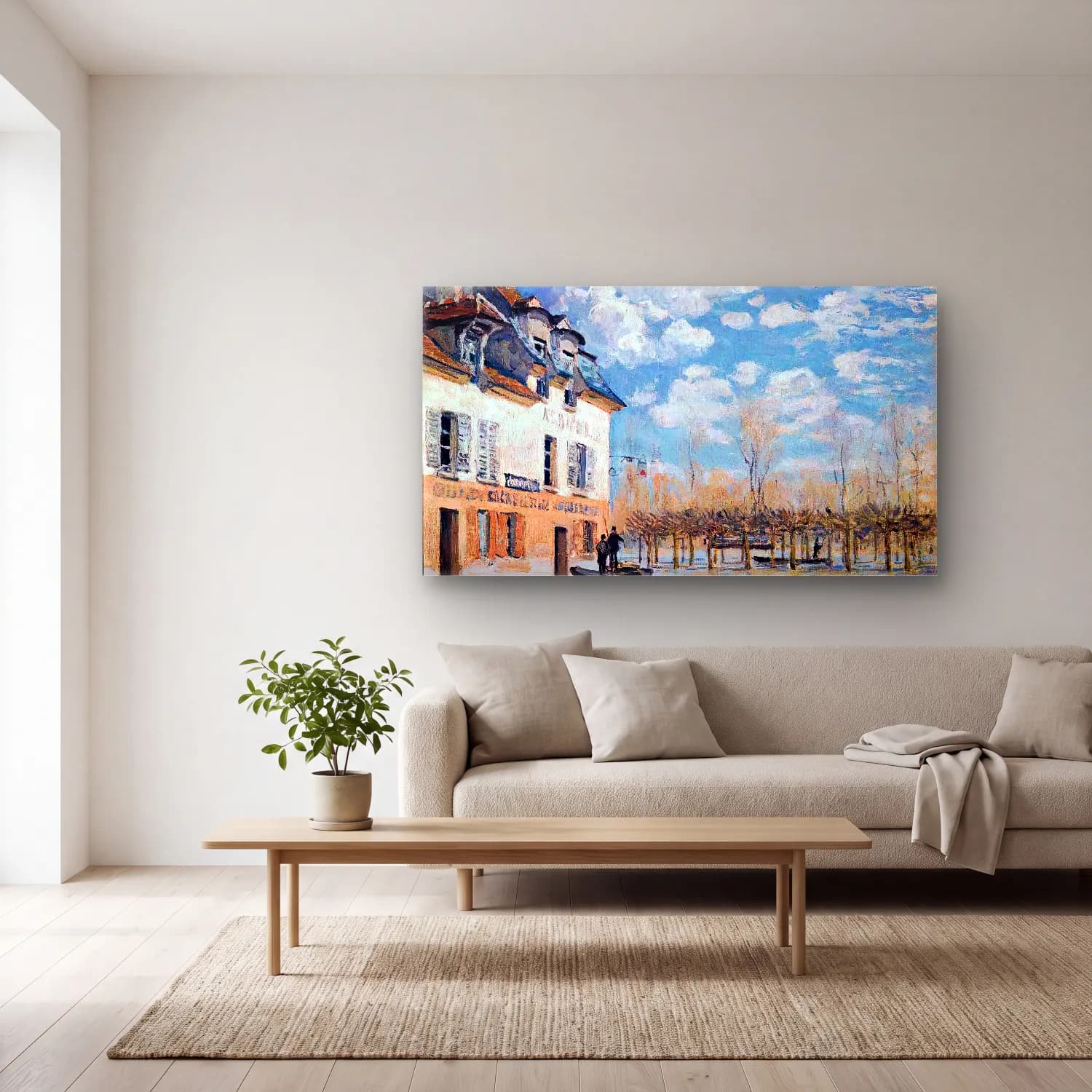 Alfred Sisley – Flood at Port-Marly cam tablo — açık renk salonda