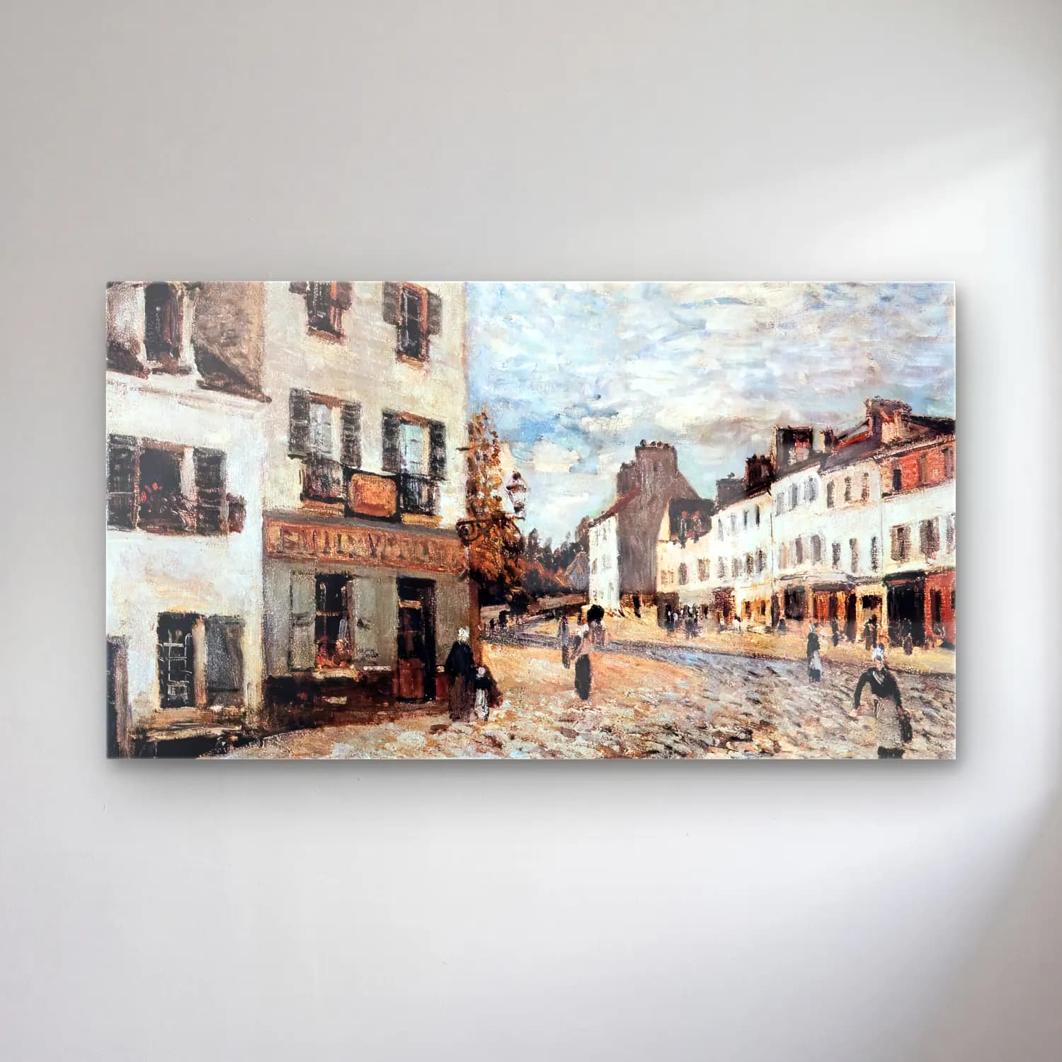 Alfred Sisley – Marketplace at Marly cam tablo — Alfred Sisley – Marketplace at Marly — empresyonist köy sokağı