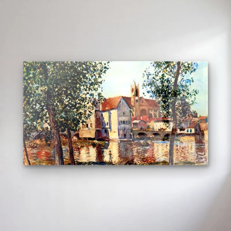 Alfred Sisley – Moret-sur-Loing in Morning Sun cam tablo — Alfred Sisley – Moret-sur-Loing in Morning Sun — empresyonist katedral