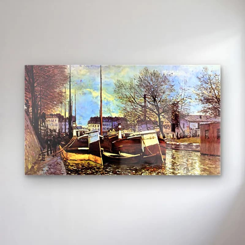 Alfred Sisley – Saint-Martin Canal in Paris cam tablo — Alfred Sisley – Saint-Martin Canal in Paris — empresyonist liman ve tekneler