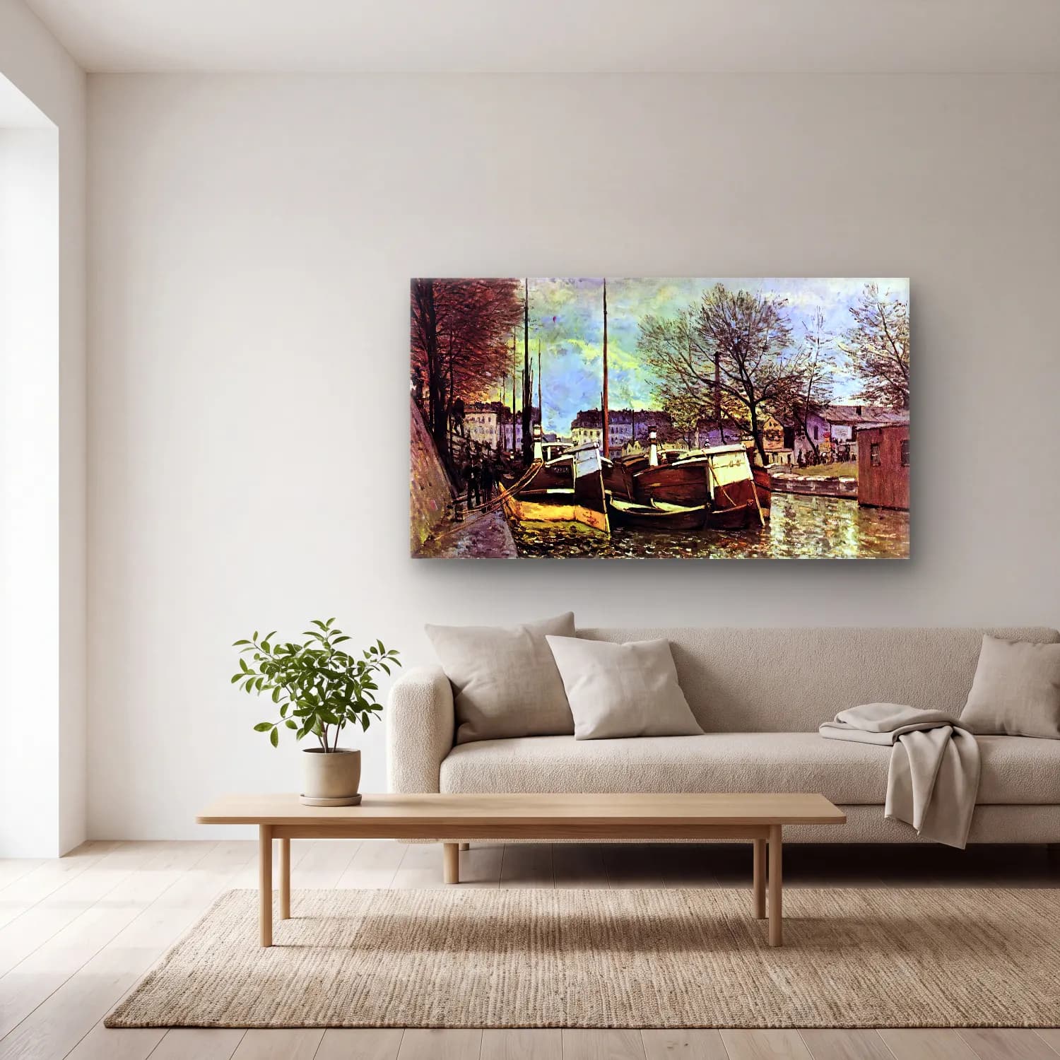 Alfred Sisley – Saint-Martin Canal in Paris cam tablo — açık renk salonda