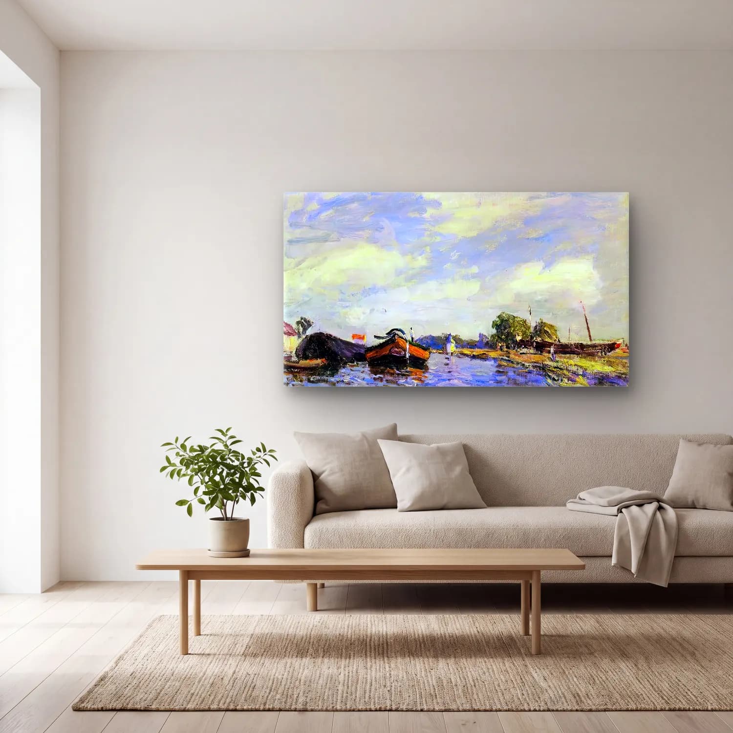 Alfred Sisley – The Canal at St. Mammes cam tablo — açık renk salonda