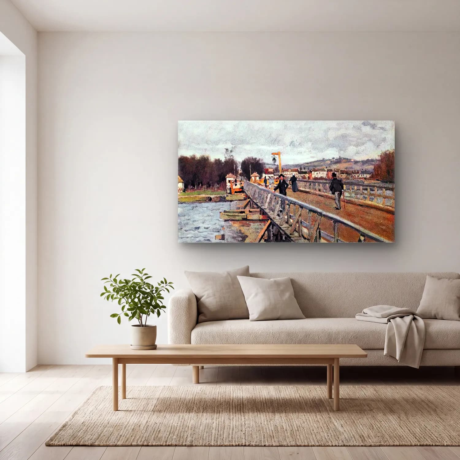 Alfred Sisley – The Footbridge at Argenteuil cam tablo — açık renk salonda