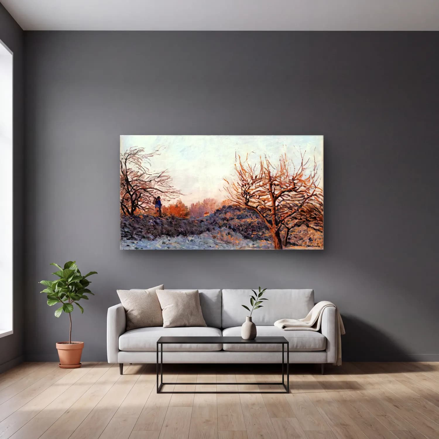 Alfred Sisley – The Frost cam tablo — gri duvarlı salonda