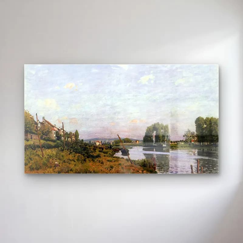 Alfred Sisley – The Island of Saint-Denis cam tablo — Alfred Sisley – The Island of Saint-Denis — empresyonist kırda nehir