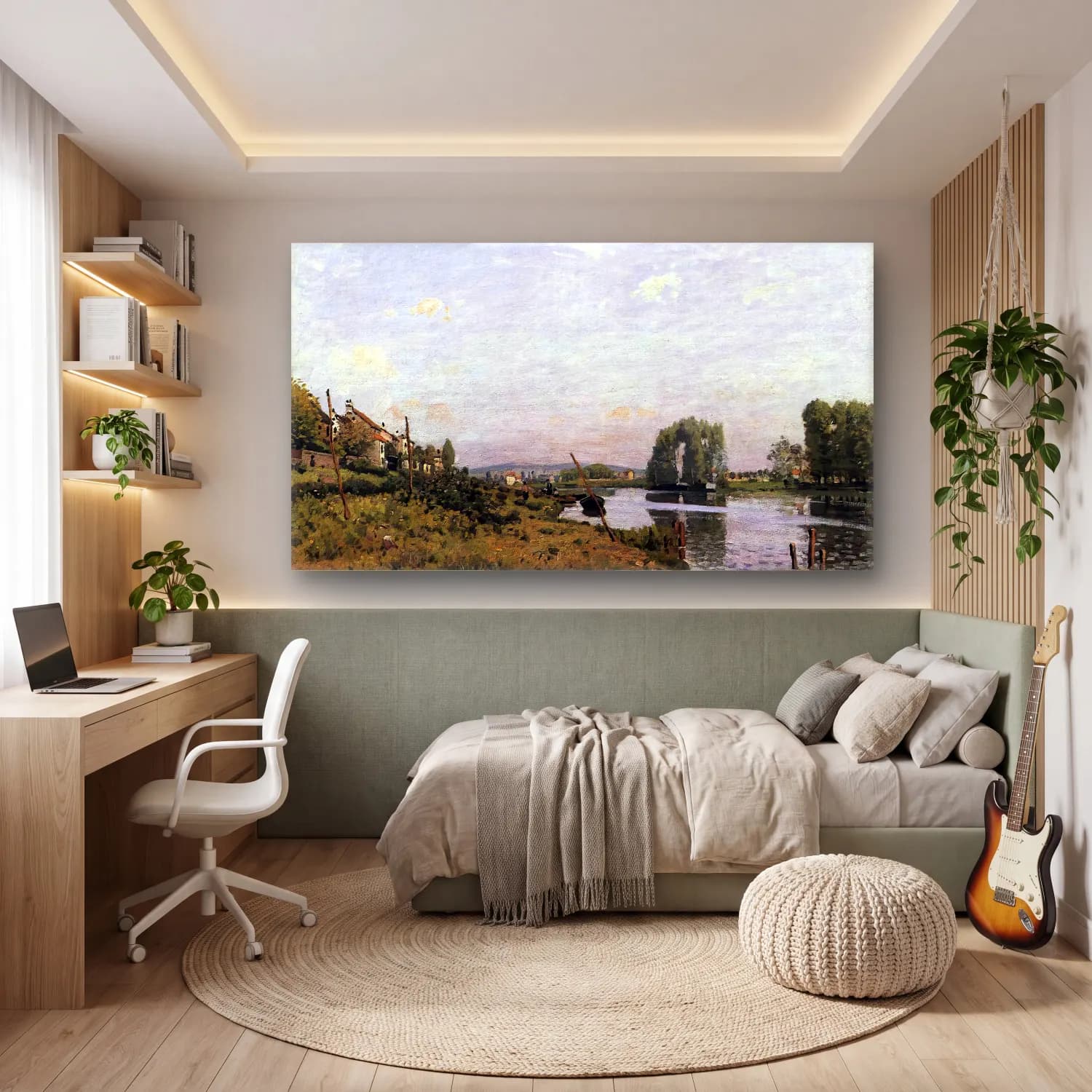 Alfred Sisley – The Island of Saint-Denis cam tablo — genç odasında