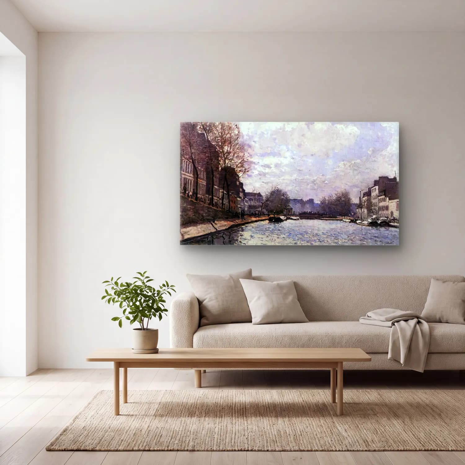 Alfred Sisley – The Saint-Martin Canal in Paris cam tablo — açık renk salonda