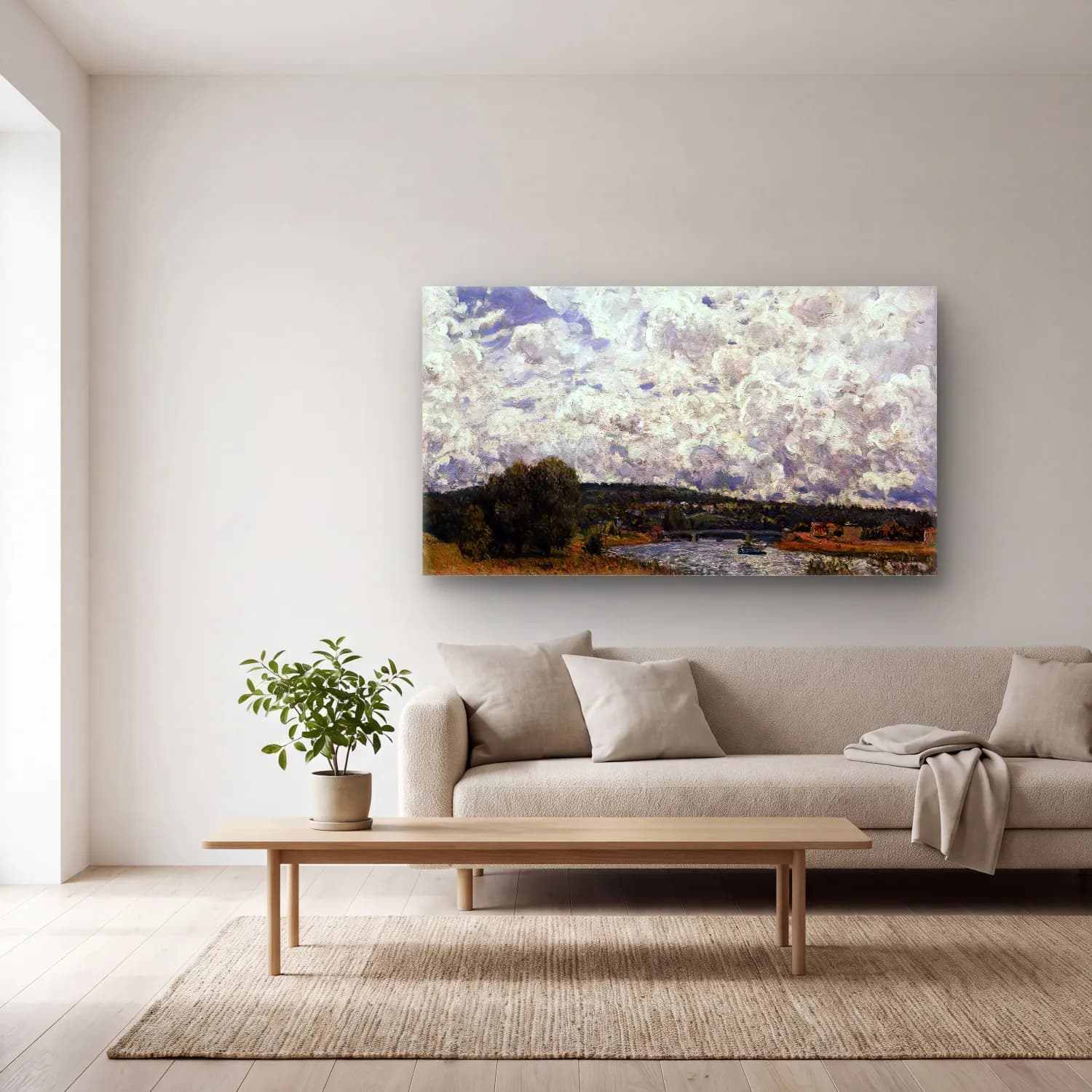 Alfred Sisley – The Seine at Suresnes cam tablo — açık renk salonda