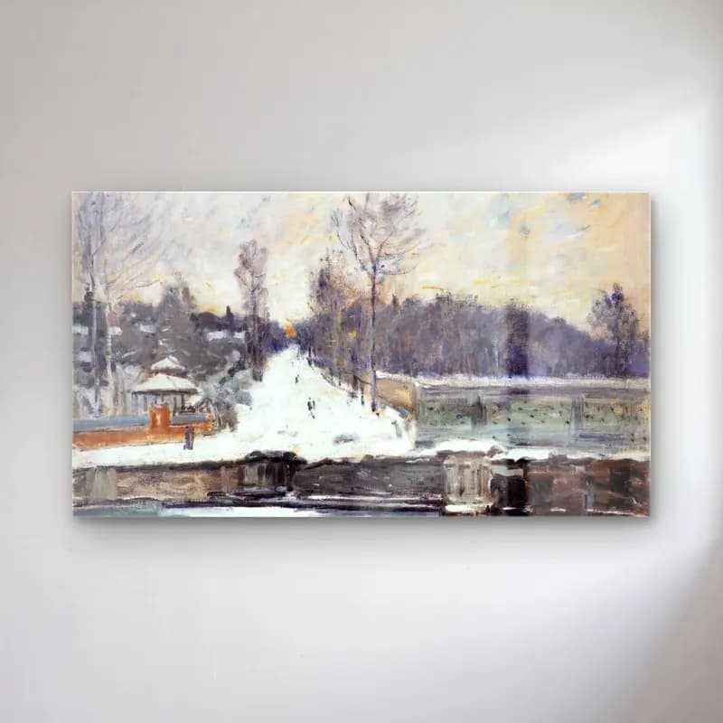 Alfred Sisley – The Watering Place at Marly-le-Roi cam tablo — Alfred Sisley – The Watering Place at Marly-le-Roi — empresyonist karlı kış manzarası