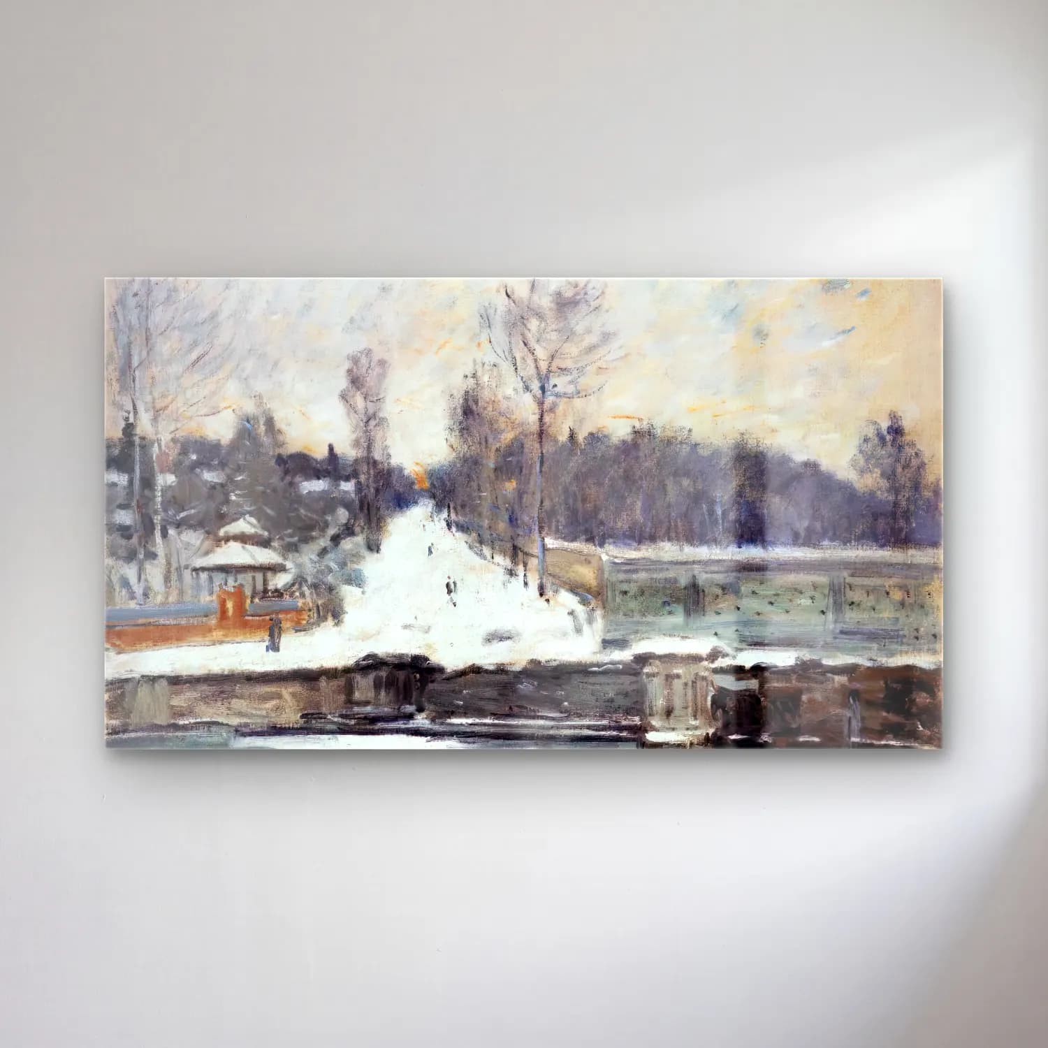 Alfred Sisley – The Watering Place at Marly-le-Roi cam tablo — Alfred Sisley – The Watering Place at Marly-le-Roi — empresyonist karlı kış manzarası