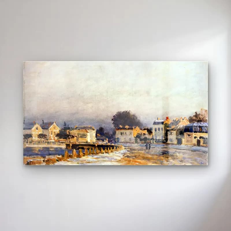 Alfred Sisley – The Watering Place at Mary-le-Roi with Hoarfrost cam tablo — Alfred Sisley – The Watering Place at Mary-le-Roi with Hoarfrost — empresyonist köy sokağı