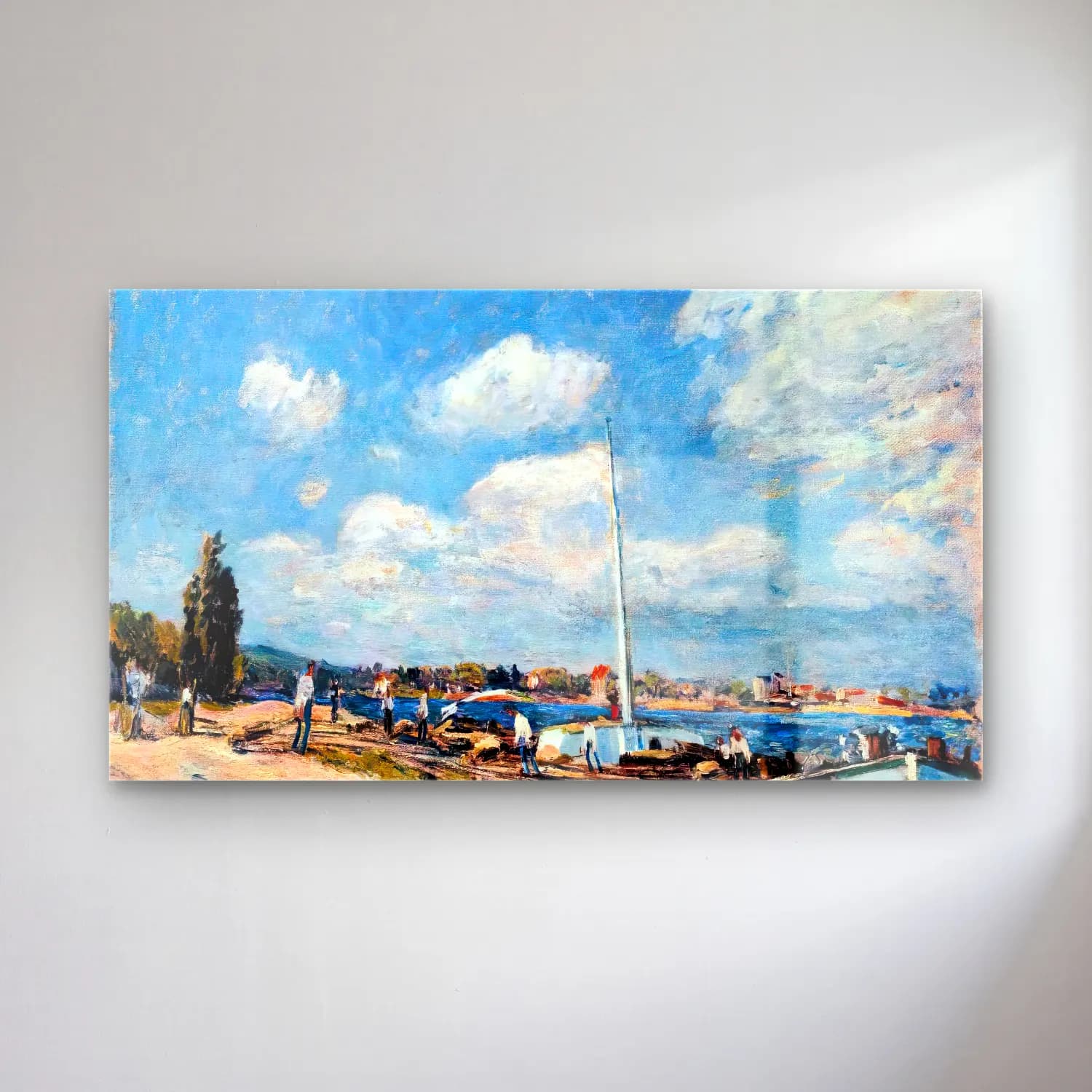 Alfred Sisley – Unloading the Barges at Billancourt cam tablo — Alfred Sisley – Unloading the Barges at Billancourt — empresyonist yelken yarışı
