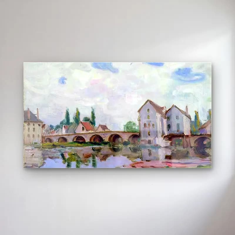 Alfred Sisley – View of Moret-sur-Loing cam tablo — Alfred Sisley – View of Moret-sur-Loing — empresyonist köprü