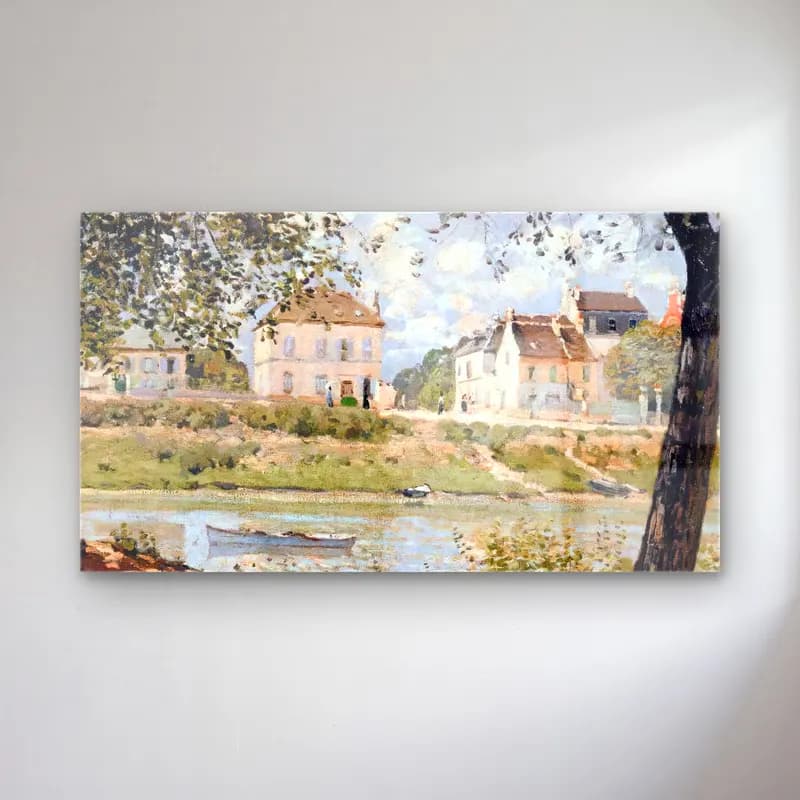 Alfred Sisley – View of Villeneuve-la-Garenne on the Seine (detail) cam tablo — Alfred Sisley – View of Villeneuve-la-Garenne on the Seine (detail) — empresyonist köy sokağı