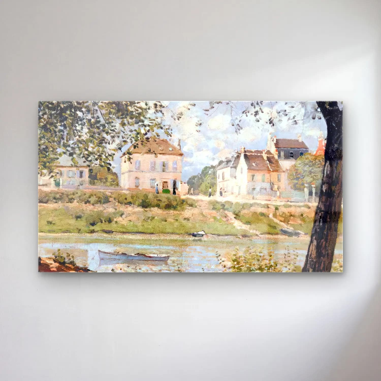 Alfred Sisley – View of Villeneuve-la-Garenne on the Seine (detail) cam tablo — Alfred Sisley – View of Villeneuve-la-Garenne on the Seine (detail) — empresyonist köy sokağı