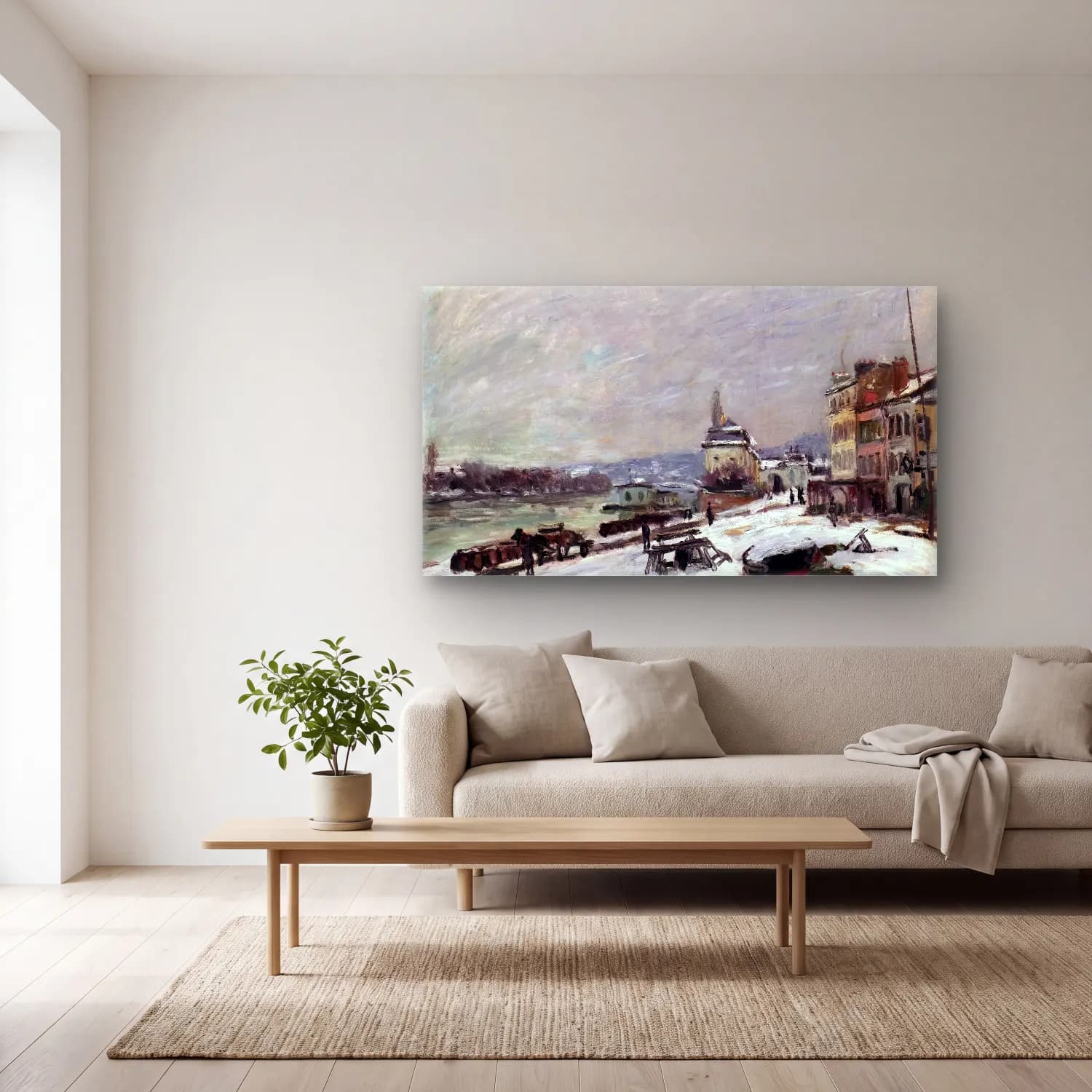Alfred Sisley – Winter at Marly-le-Roi, Snow Effect cam tablo — açık renk salonda