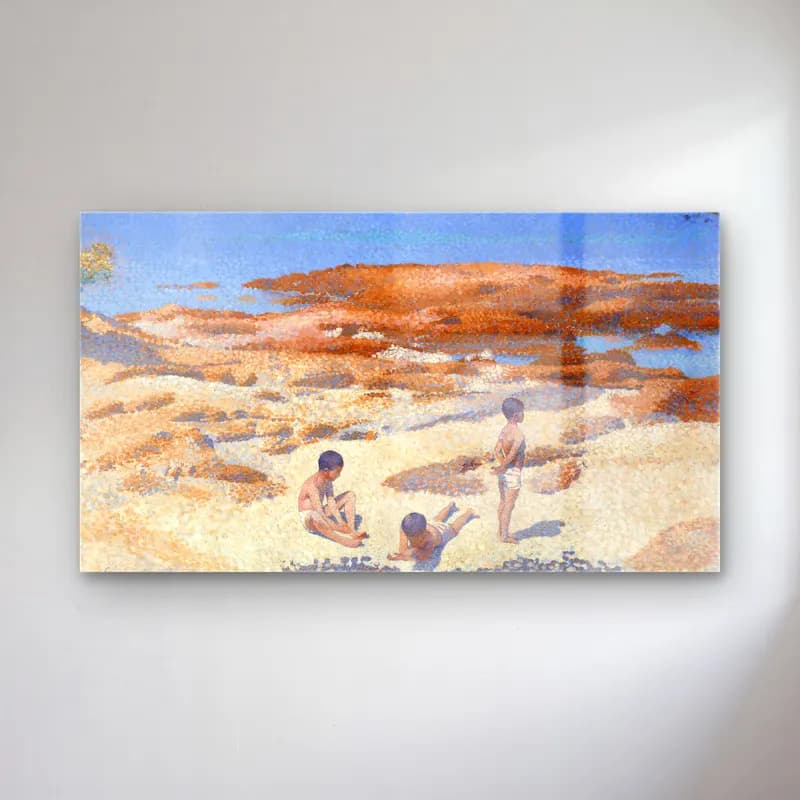 Henri Edmond Cross – Beach-at-Cabasson--painting-by-Henri-Edmond-Cross cam tablo — Henri Edmond Cross – Beach-at-Cabasson--painting-by-Henri-Edmond-Cross — empresyonist sahilde i̇nsanlar