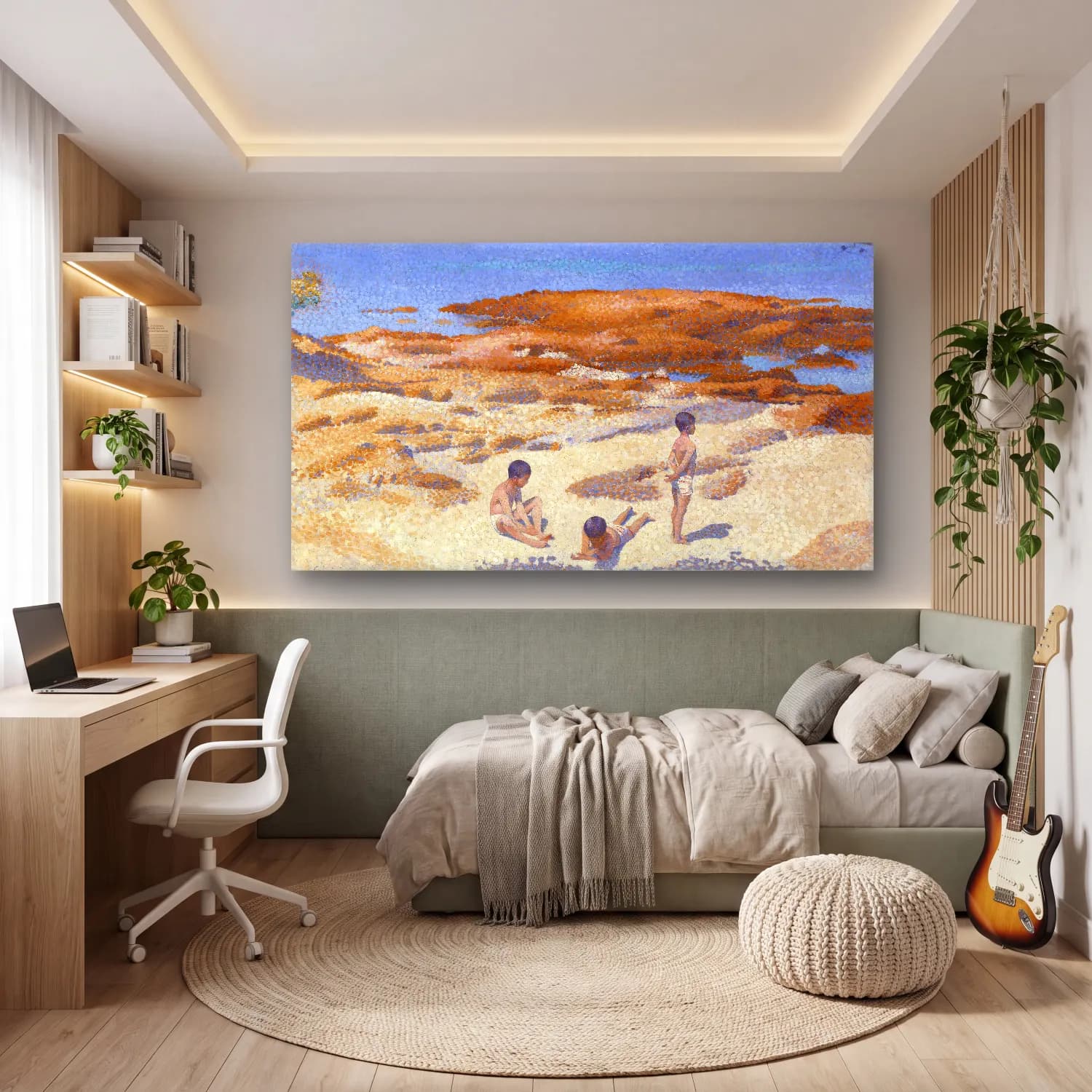 Henri Edmond Cross – Beach-at-Cabasson--painting-by-Henri-Edmond-Cross cam tablo — genç odasında
