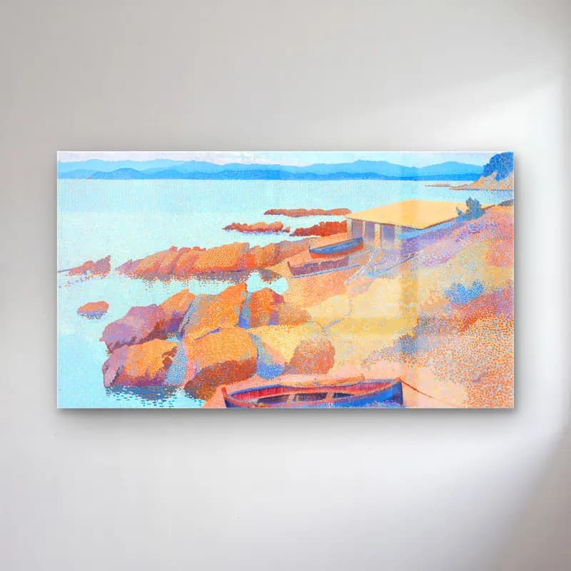 Henri Edmond Cross – Calanque des Antibois cam tablo — Henri Edmond Cross – Calanque des Antibois — empresyonist liman ve tekneler
