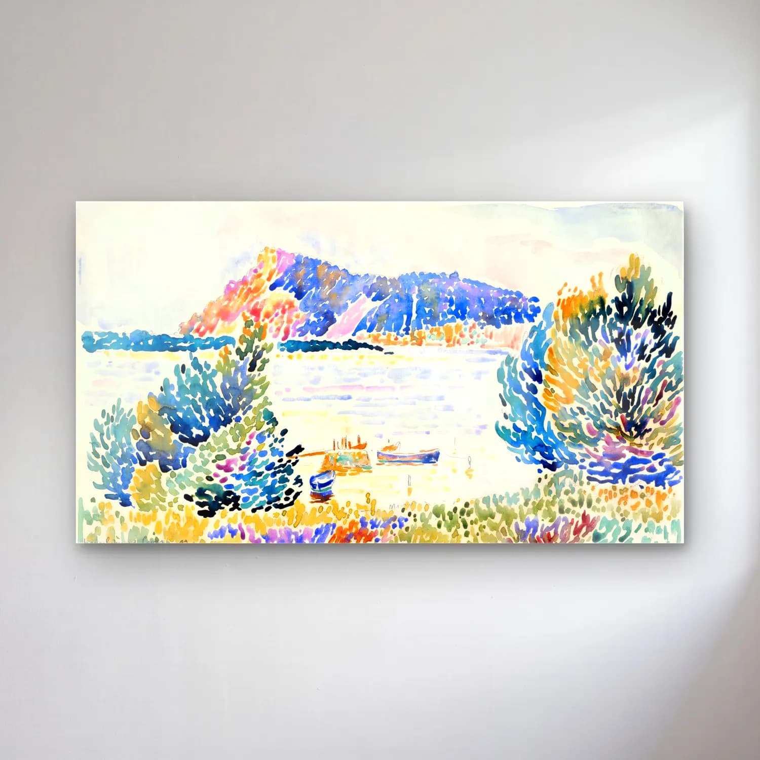 Henri Edmond Cross – Cap Nègre cam tablo — Henri Edmond Cross – Cap Nègre — suluboya liman ve tekneler
