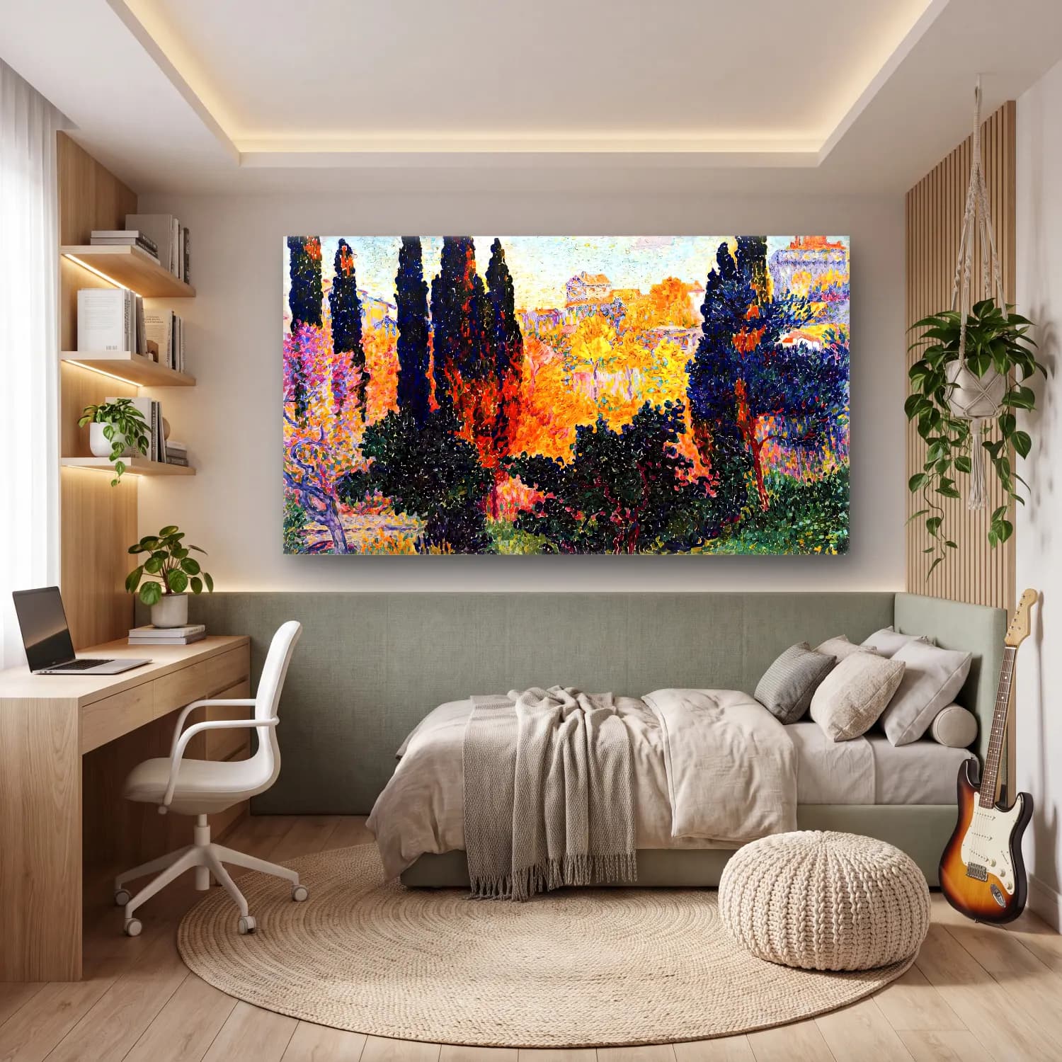 Henri Edmond Cross – Cypresses at Cagnes cam tablo — genç odasında