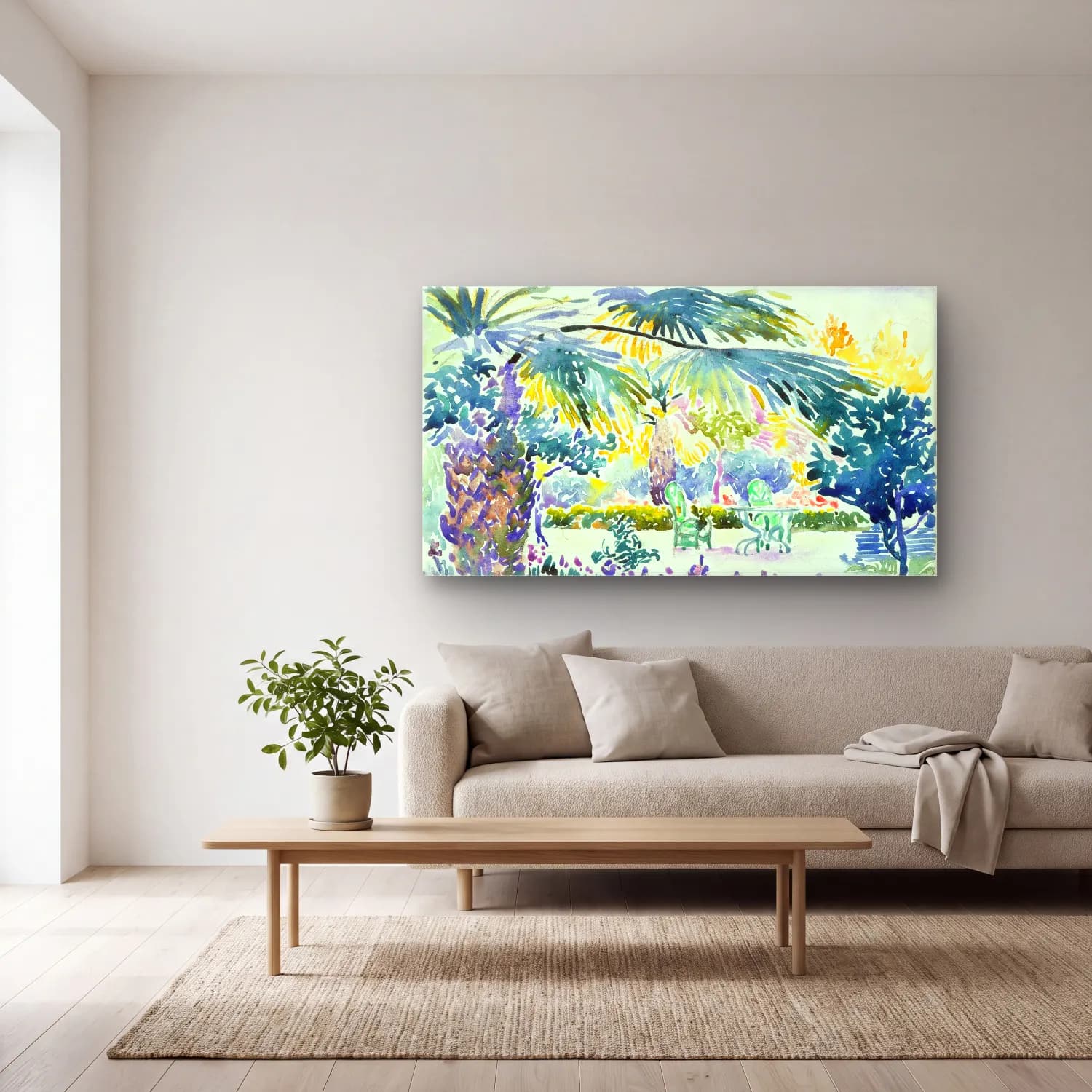 Henri Edmond Cross – Garden of the Painter at Saint Clair cam tablo — açık renk salonda