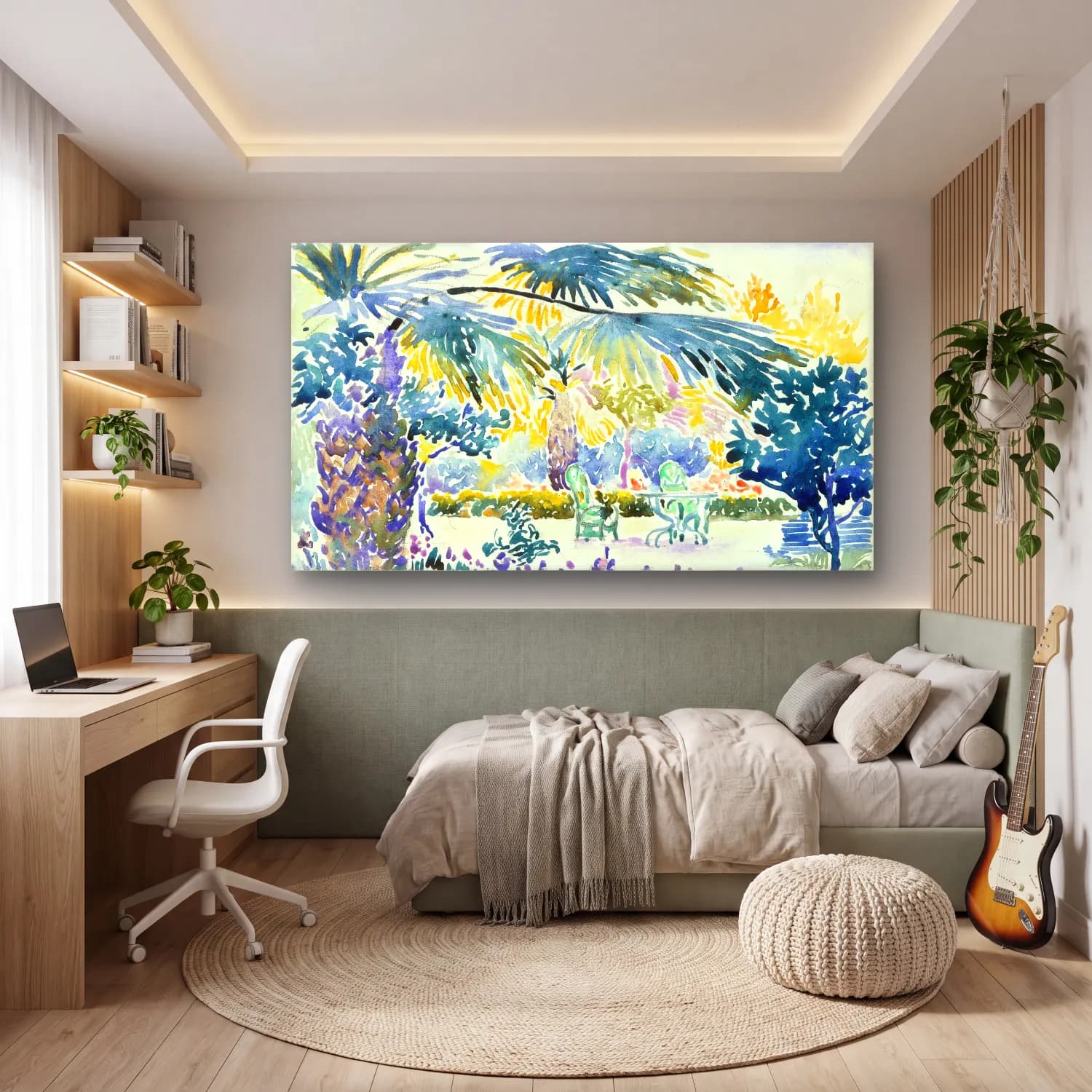 Henri Edmond Cross – Garden of the Painter at Saint Clair cam tablo — genç odasında