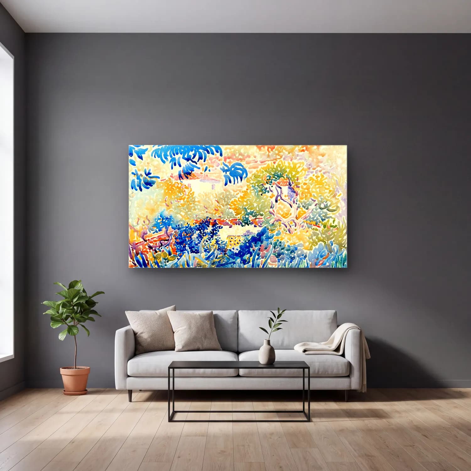 Henri Edmond Cross – Henri Edmond Cross cam tablo — gri duvarlı salonda