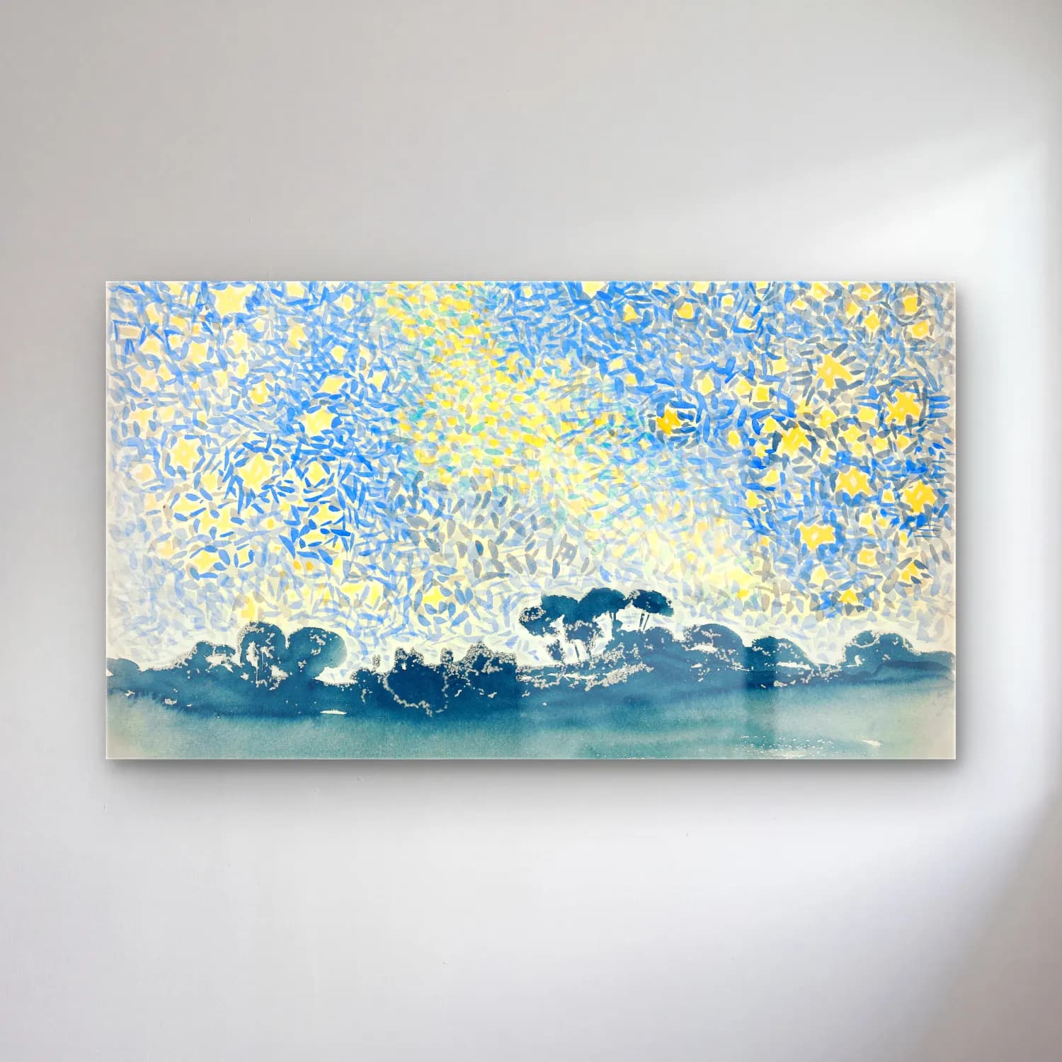 Henri Edmond Cross – Landscape with Stars cam tablo — Henri Edmond Cross – Landscape with Stars — suluboya yıldızlı gece