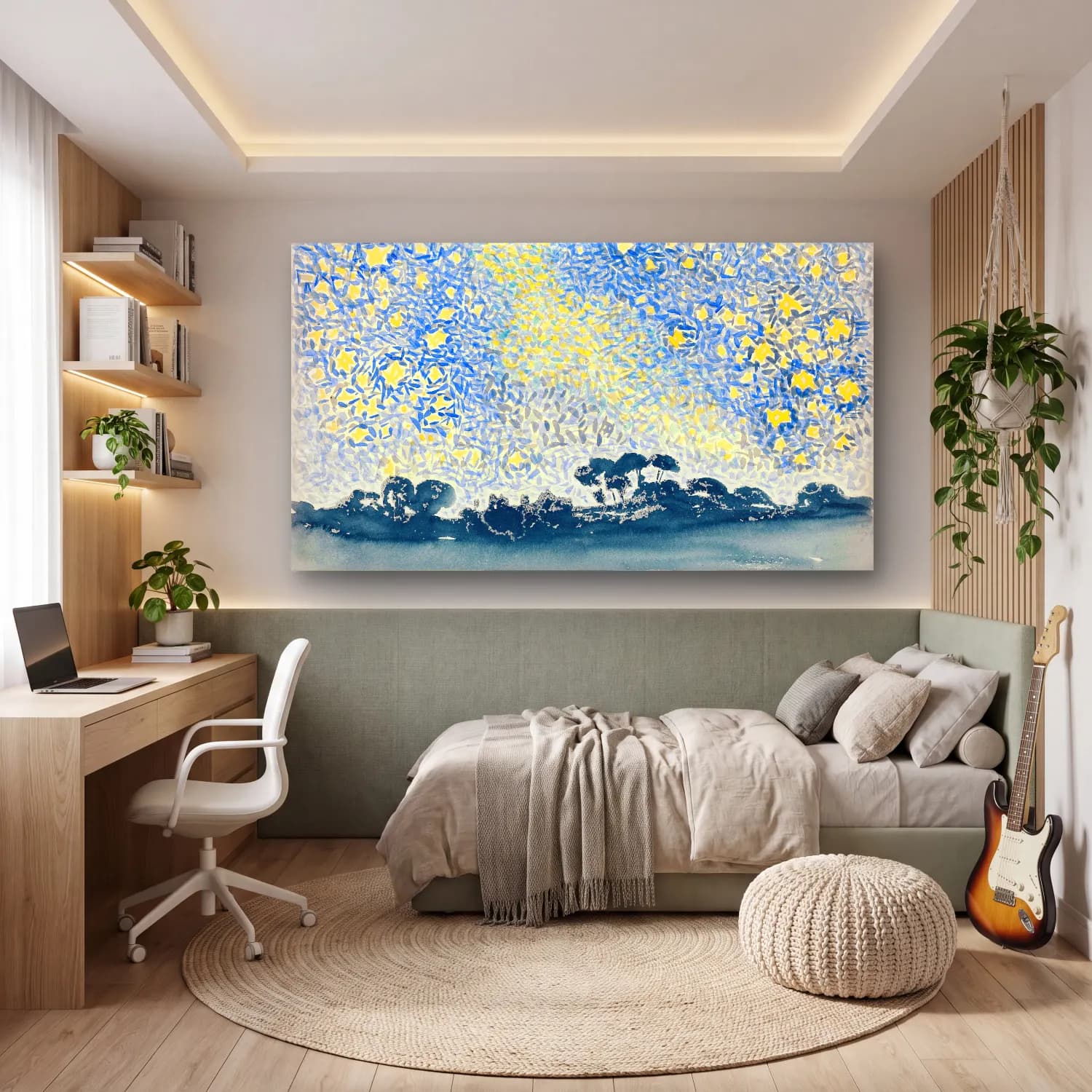 Henri Edmond Cross – Landscape with Stars cam tablo — genç odasında