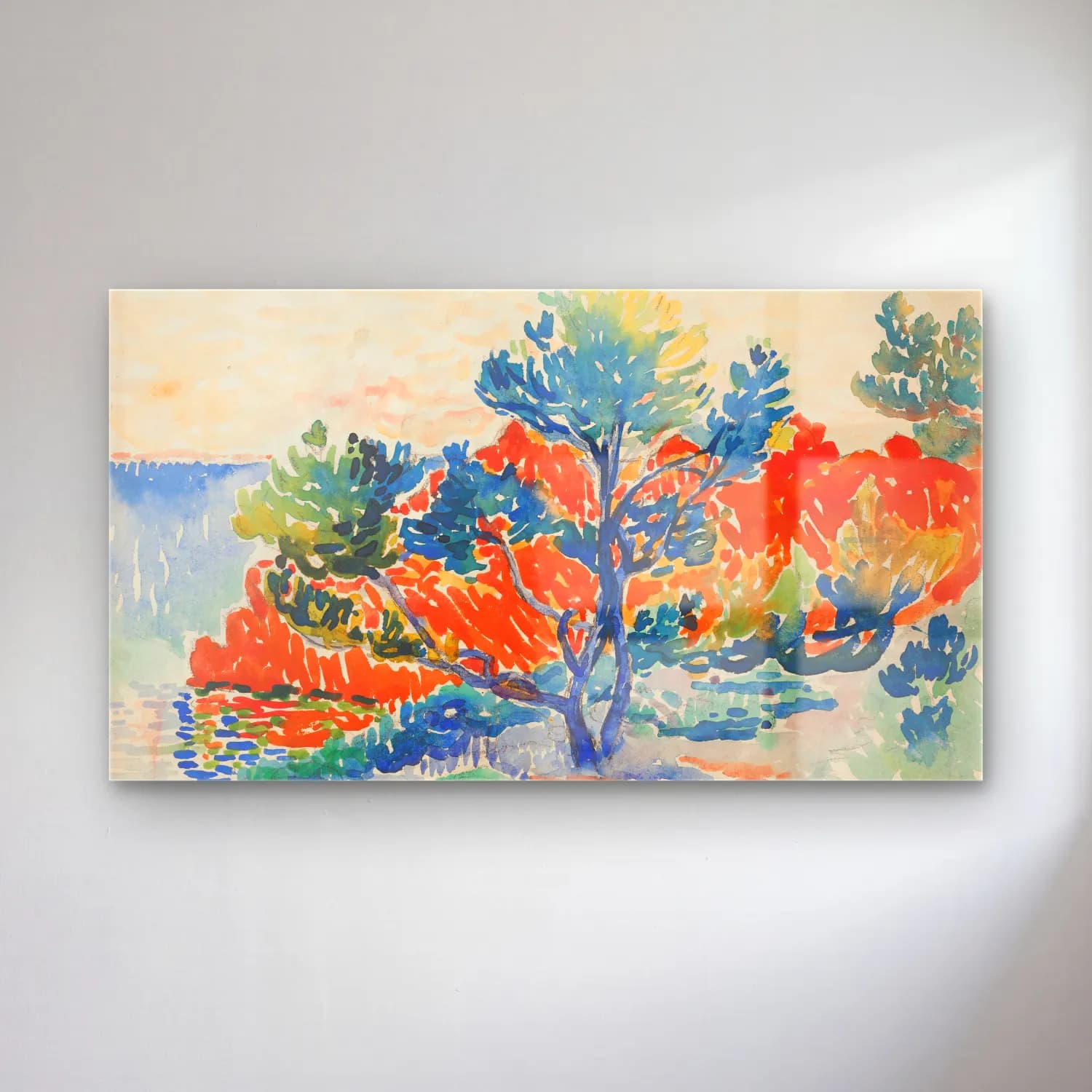 Henri Edmond Cross – Les-Roches-rouges-à-Agay-by-Henri-Edmond-Cross cam tablo — Henri Edmond Cross – Les-Roches-rouges-à-Agay-by-Henri-Edmond-Cross — suluboya soyut manzara